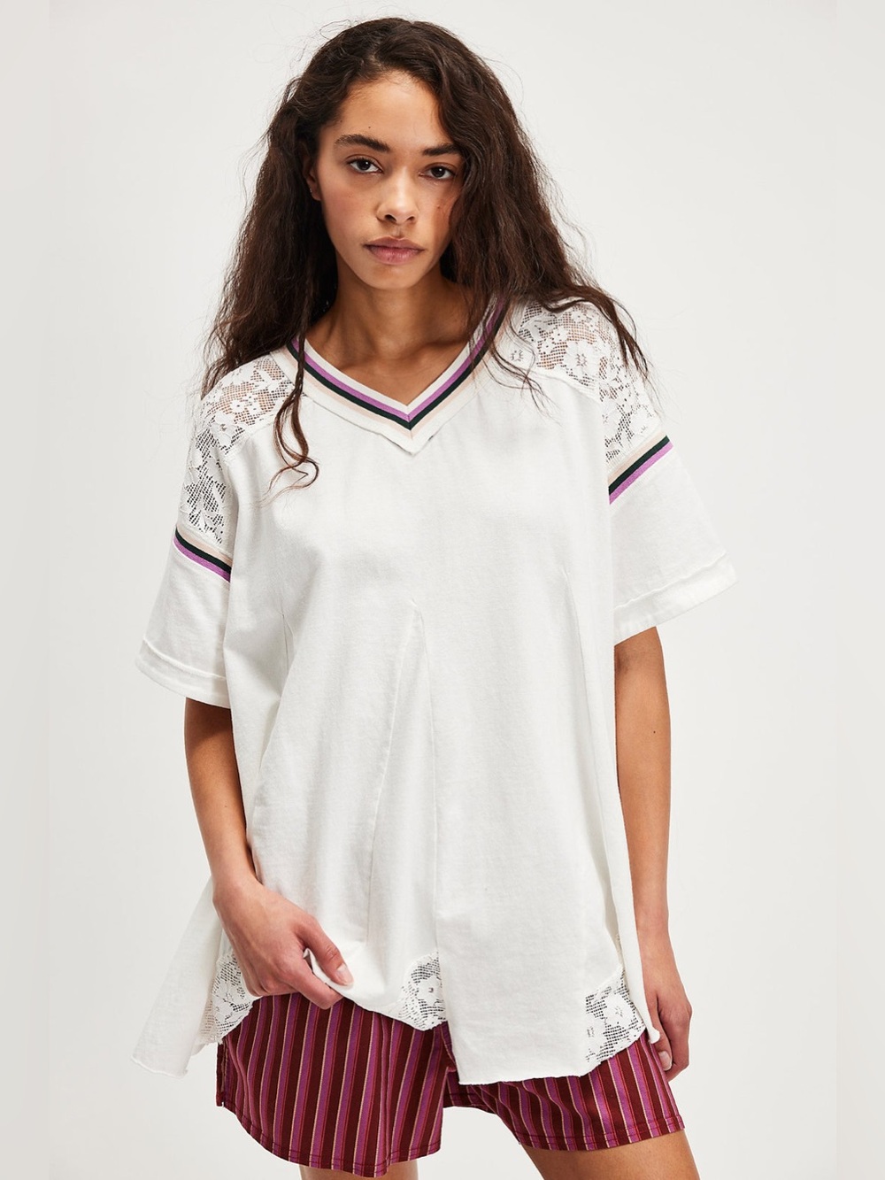 FREE PEOPLE KNOCKOUT TOP - IVORY COMBO Lace Boho Sporty Small Vacation Beach